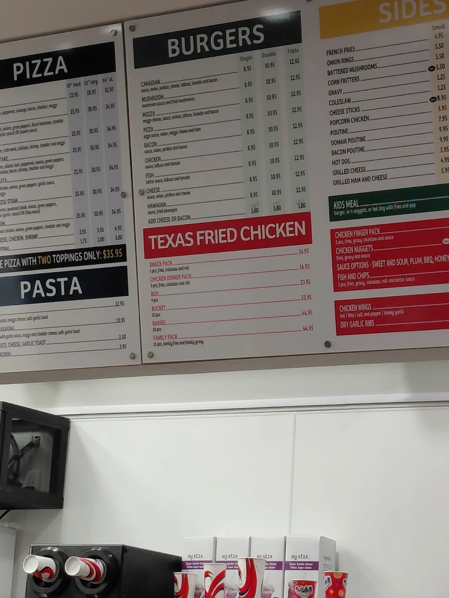Menu, Burger Baron Onoway