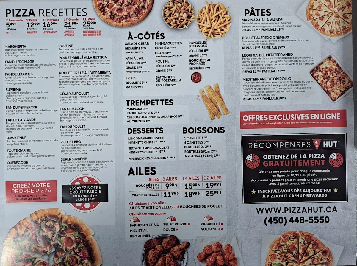 Menu, Pizza Hut