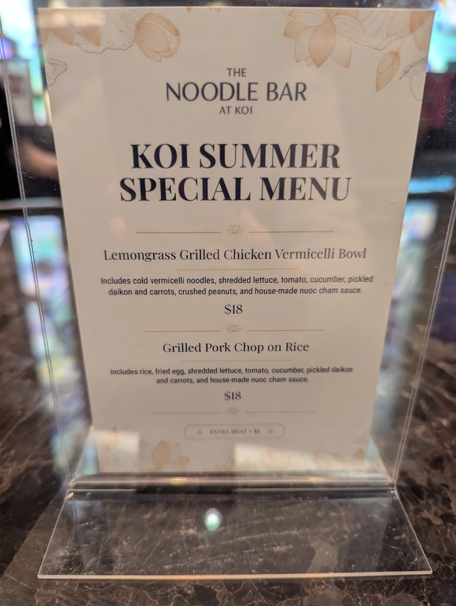 Menu, The Noodle Bar At Koi