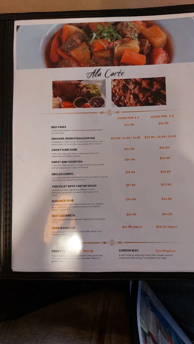 Menu, Sarap Sarap Catering and Restaurant