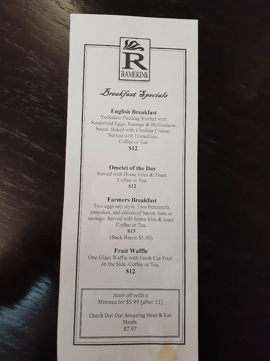 Menu, Ramekins