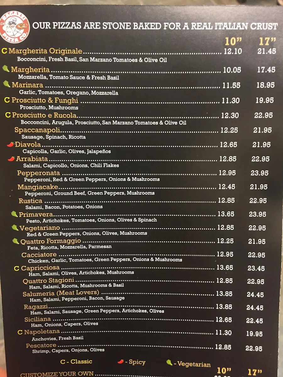 Menu, Ragazzi Pizza Co