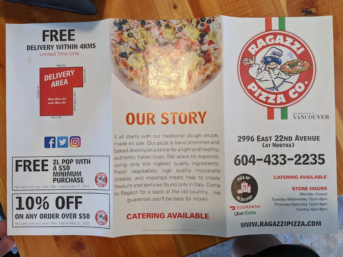 Menu, Ragazzi Pizza Co