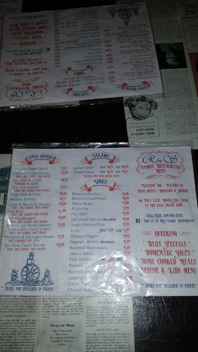 Menu, R & S Family Restaurant