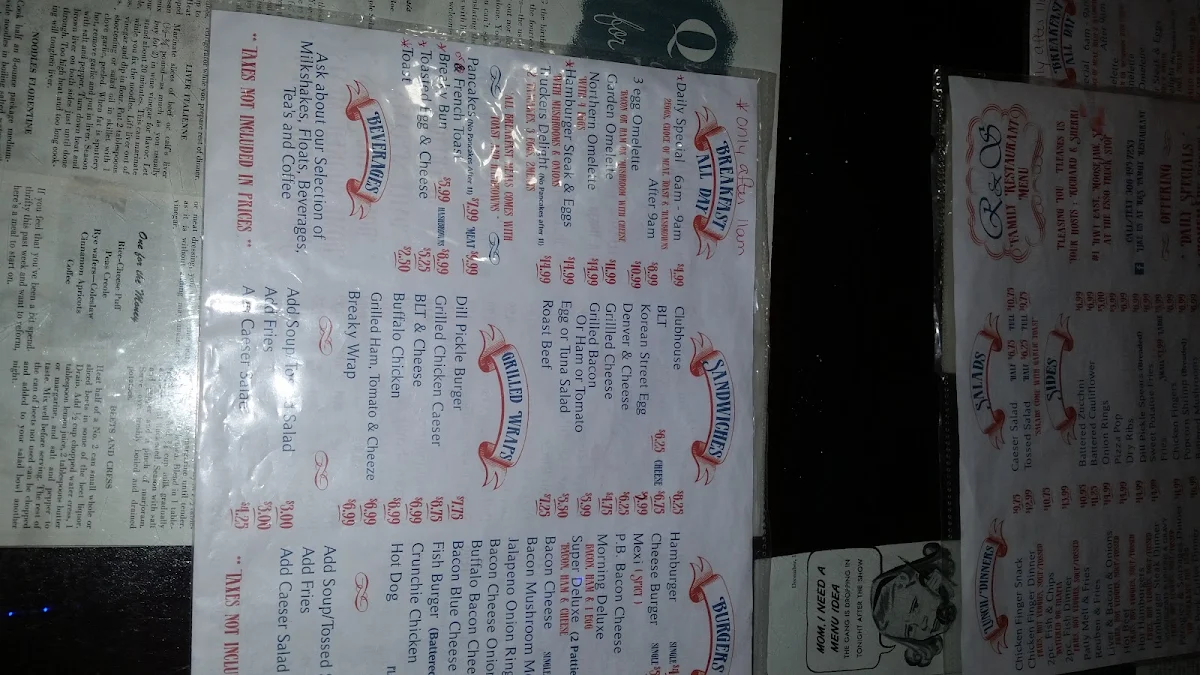 Menu, R & S Family Restaurant
