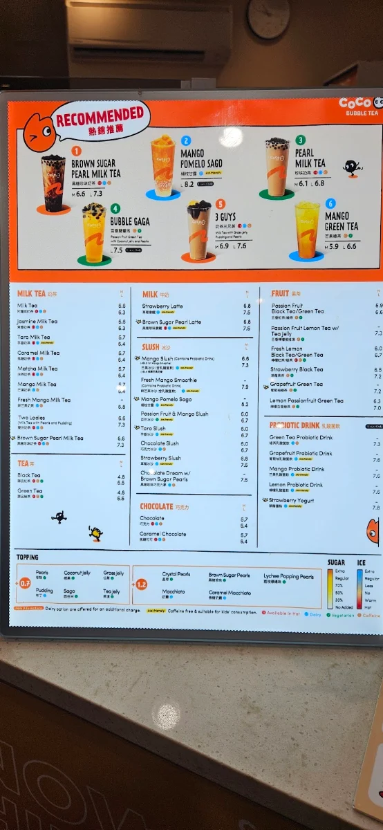Menu, CoCo Bubble Tea (Kingsway)