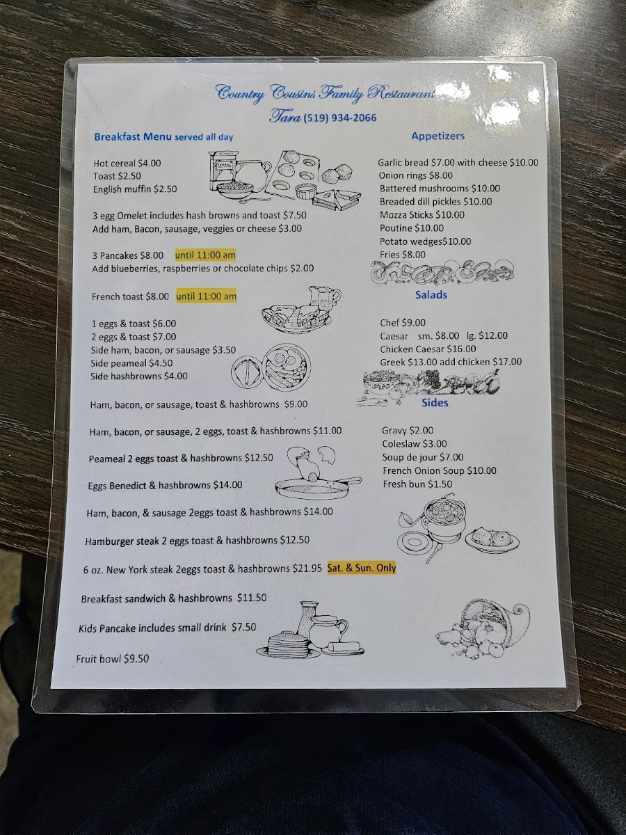 Menu, Country Cousins