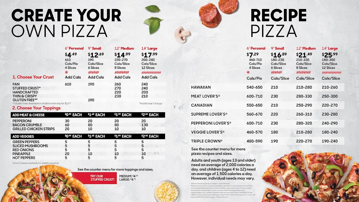 Menu, Pizza Hut