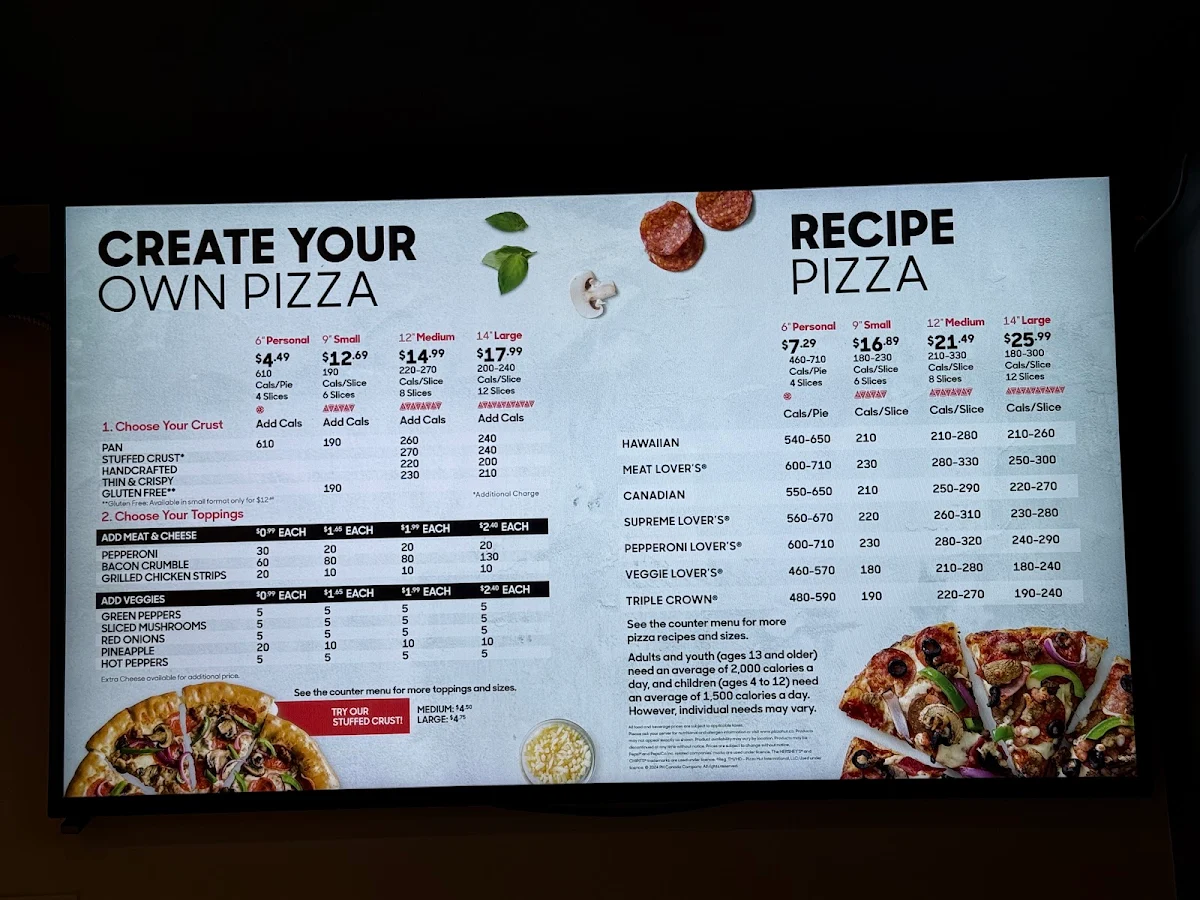 Menu, Pizza Hut