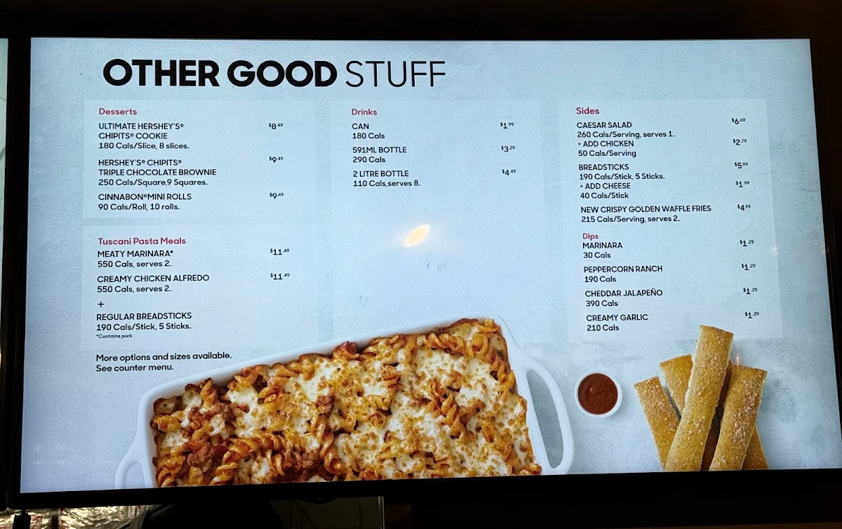 Menu, Pizza Hut