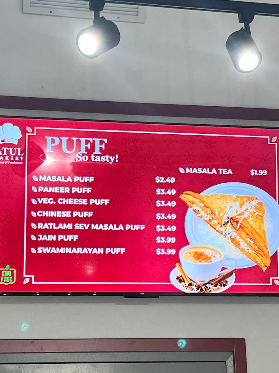 Menu, Atul Bakery