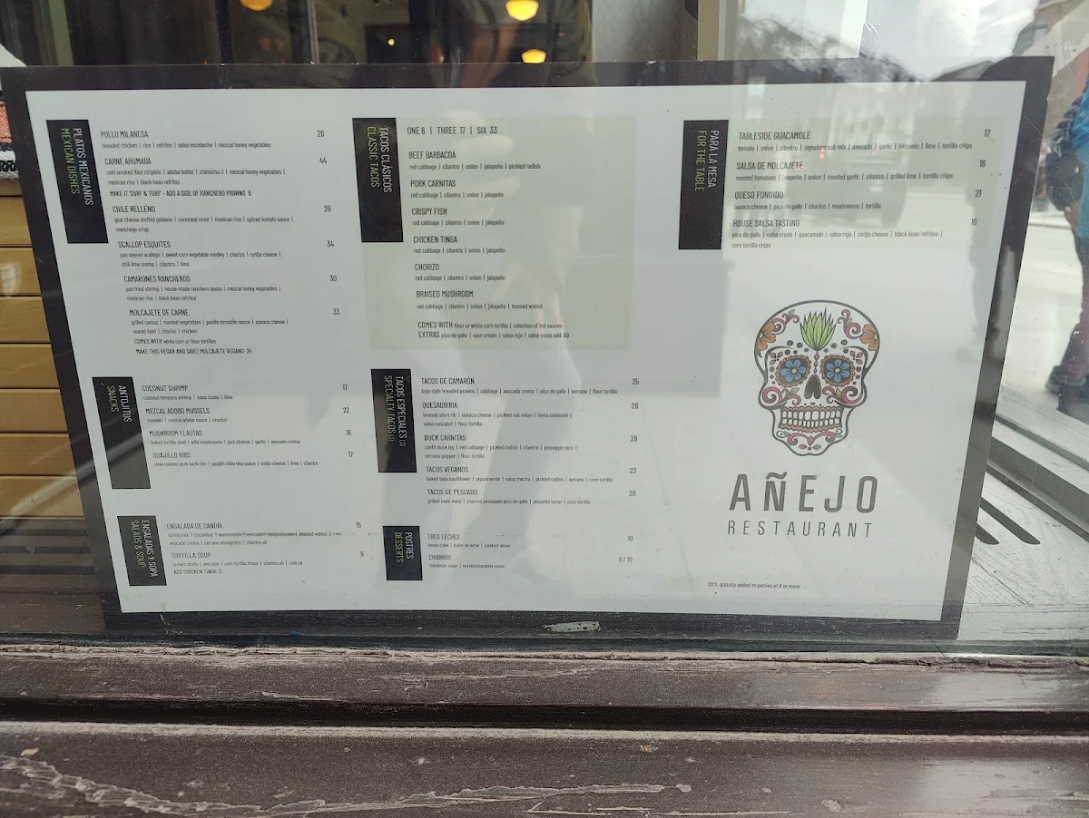 Menu, Añejo Restaurant