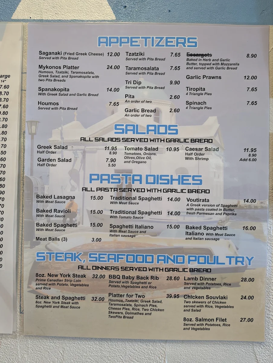Menu, Mykonos Pizza & Spaghetti House