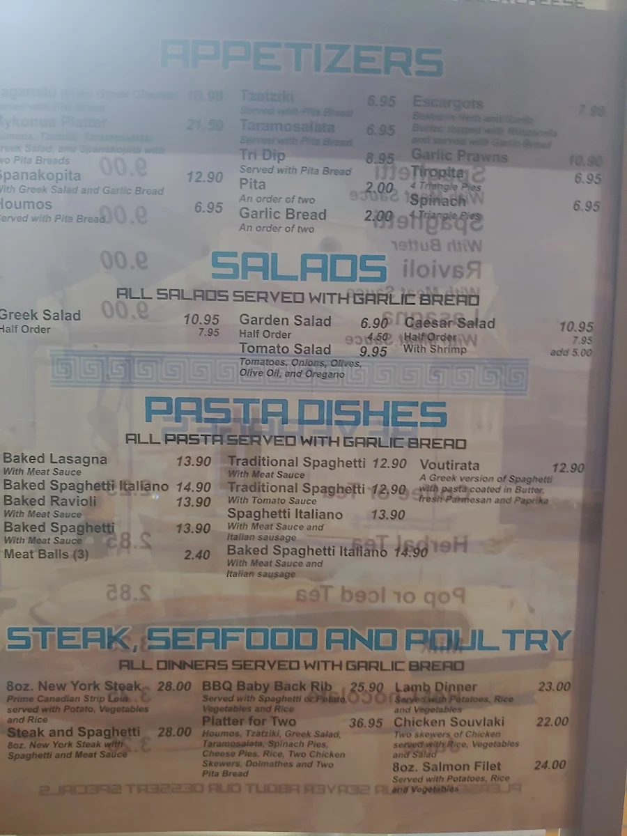 Menu, Mykonos Pizza & Spaghetti House