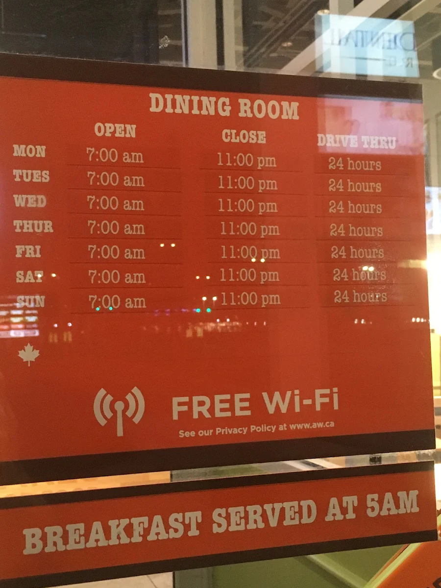 Menu, A&W Canada