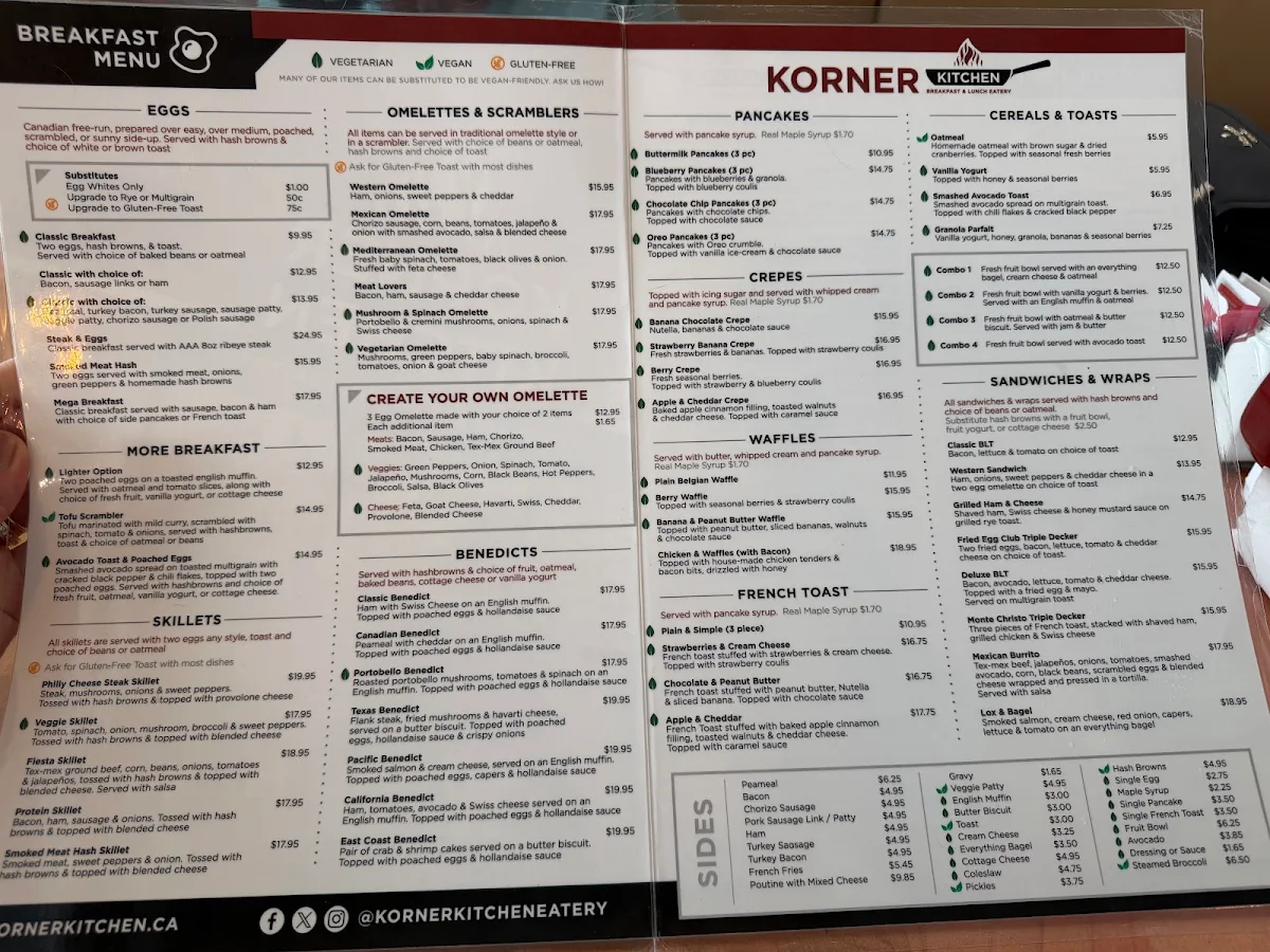 Menu, Korner Kitchen Breakfast and Lunch Eatery
