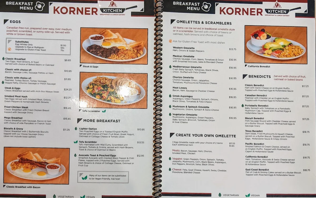 Menu, Korner Kitchen Breakfast and Lunch Eatery