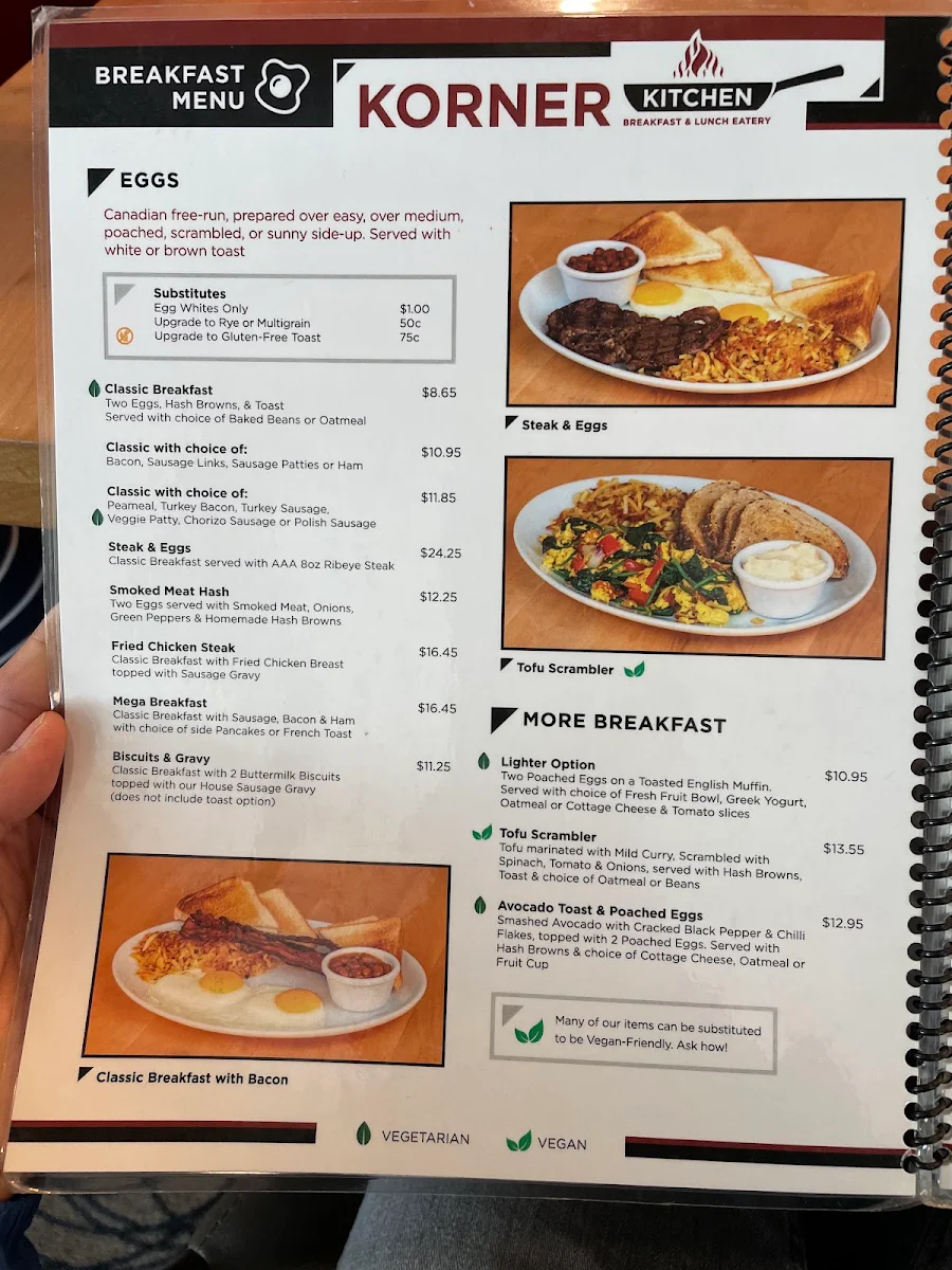 Menu, Korner Kitchen Breakfast and Lunch Eatery
