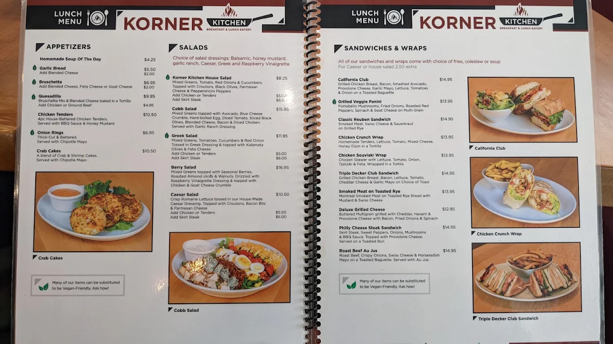 Menu, Korner Kitchen Breakfast and Lunch Eatery