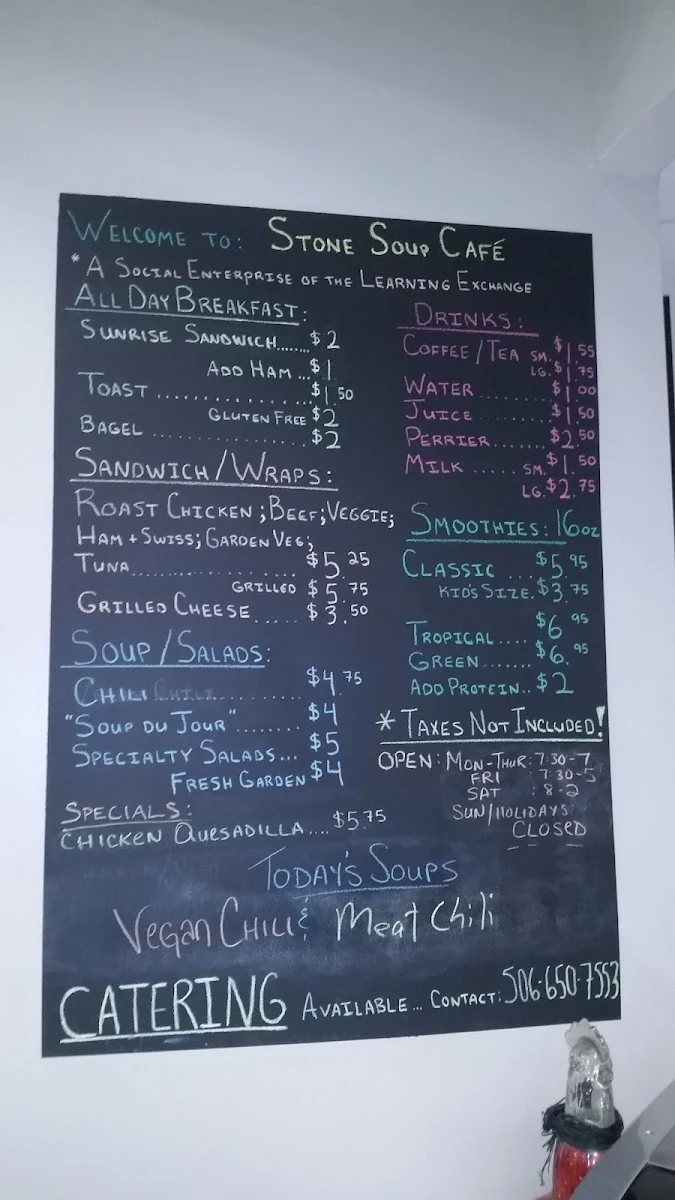 Menu, Stone Soup Cafe & Catering