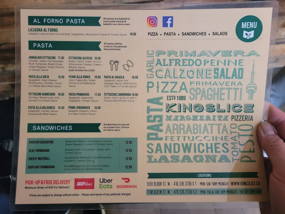 Menu, King Slice
