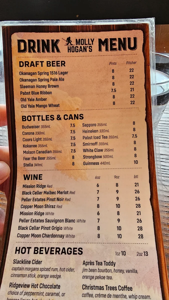 Menu, Molly Hogan's Bar & Grill