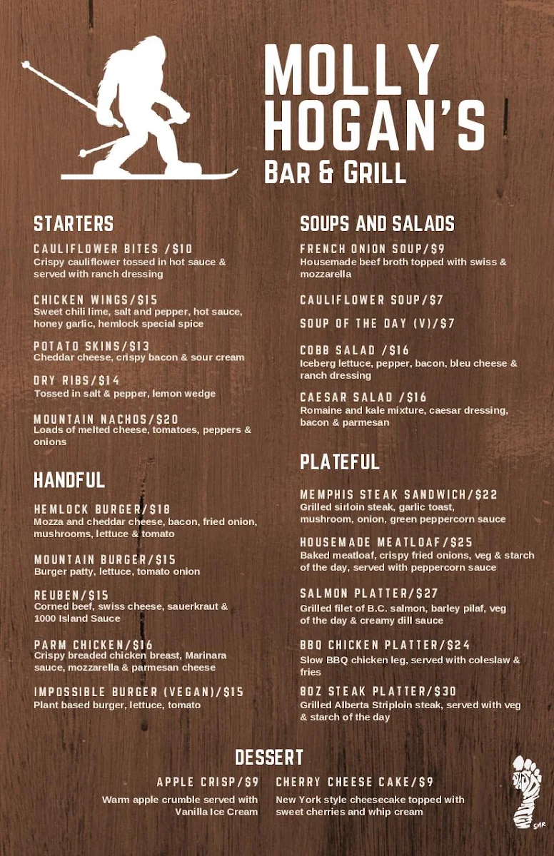 Menu, Molly Hogan's Bar & Grill