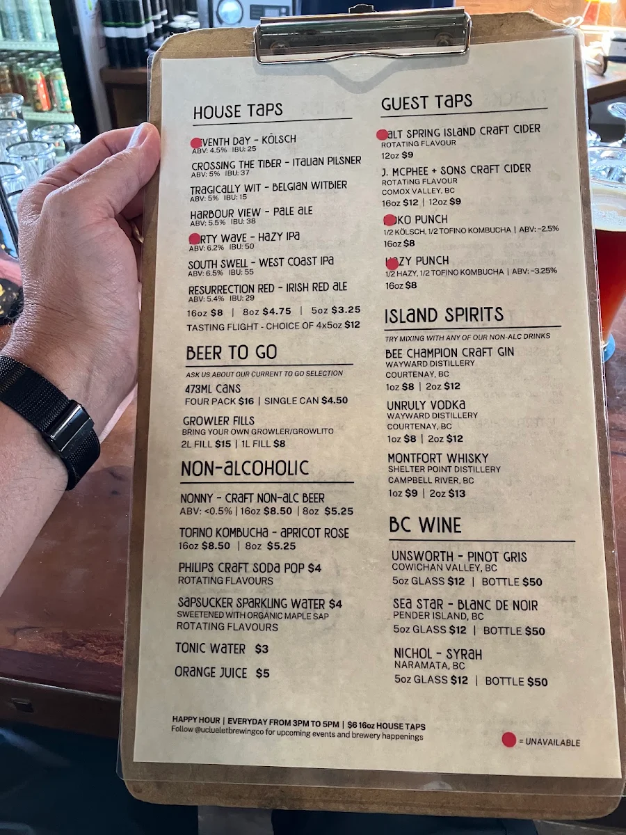 Menu, Ucluelet Brewing Company