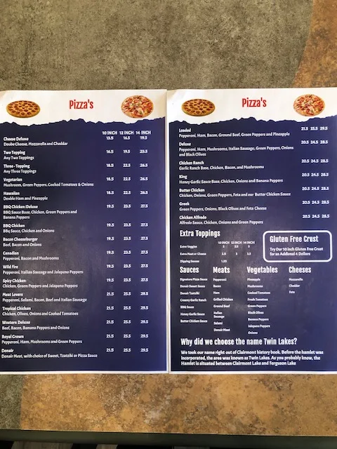 Menu, Twin Pizza Clairmont