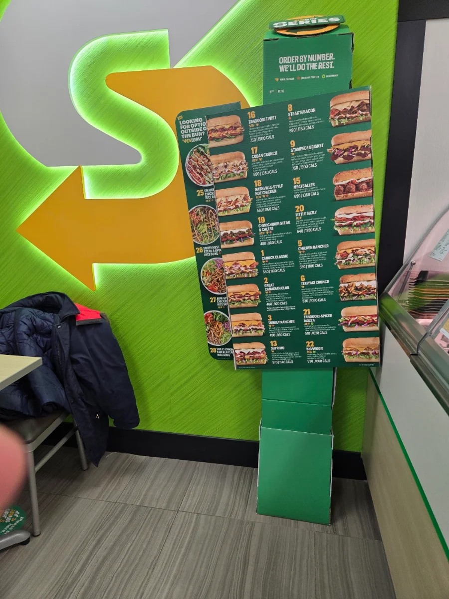 Menu, Subway