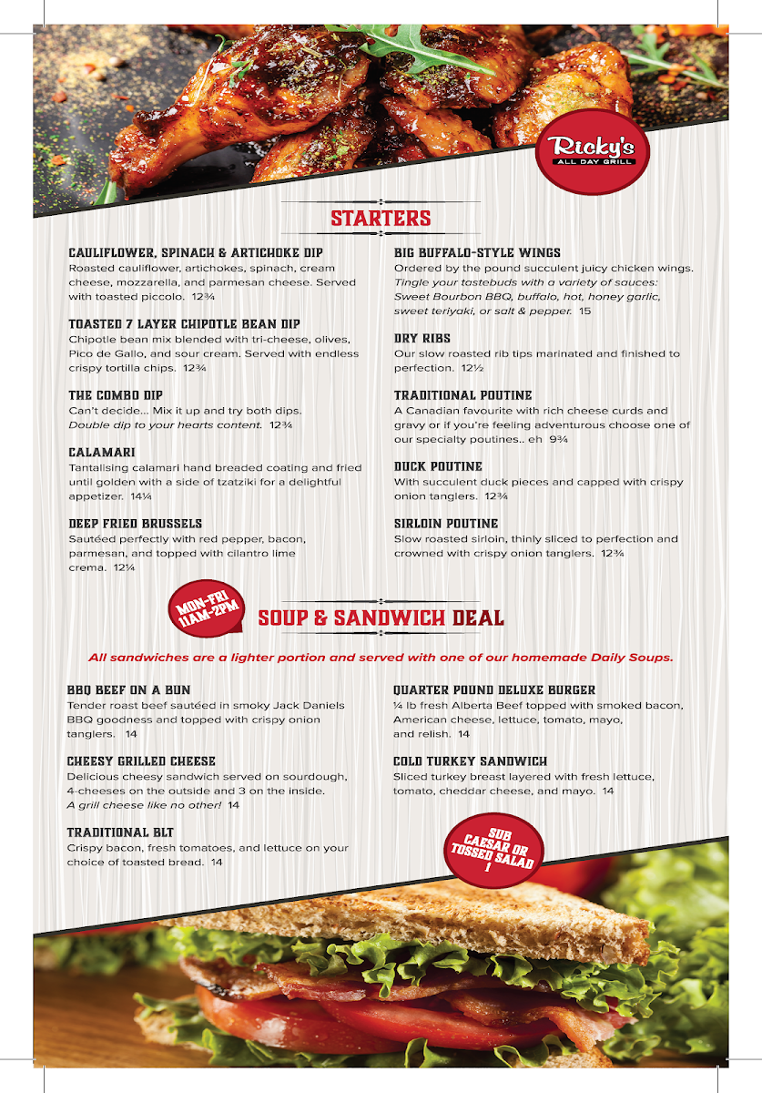 Menu, Ricky's All Day Grill Nanaimo North