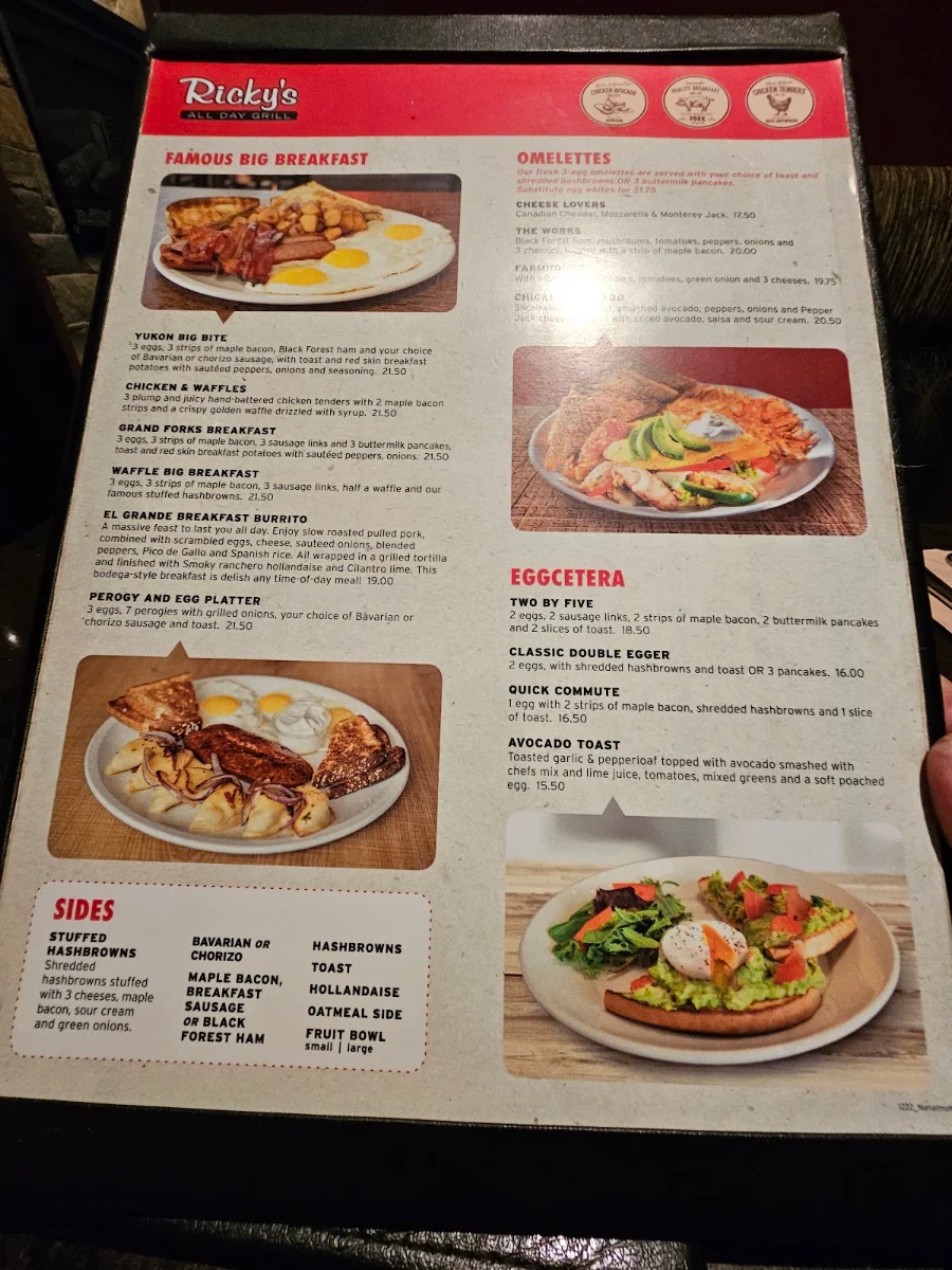 Menu, Ricky's All Day Grill Nanaimo North