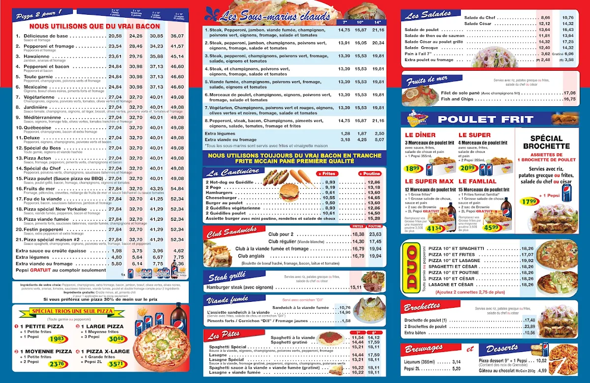 Menu, Pizza Acton 2 pour 1 Inc