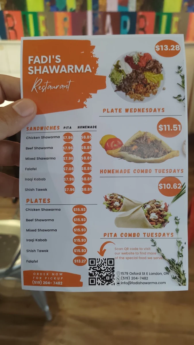 Menu, Fadi's Shawarma