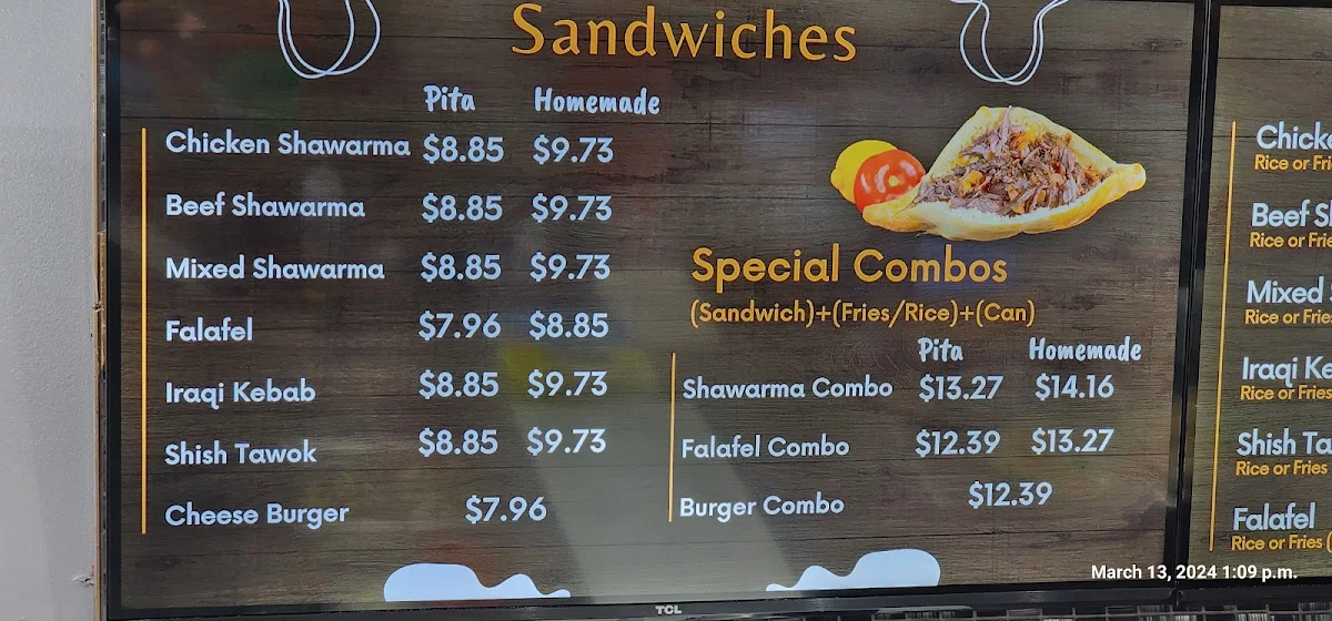 Menu, Fadi's Shawarma