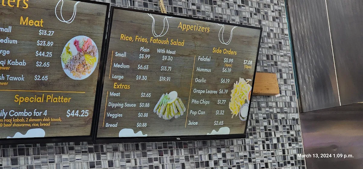 Menu, Fadi's Shawarma