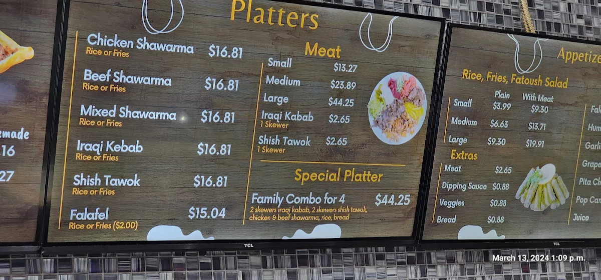 Menu, Fadi's Shawarma