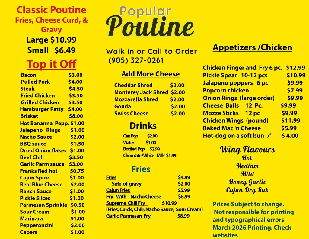 Menu, POPULAR POUTINE