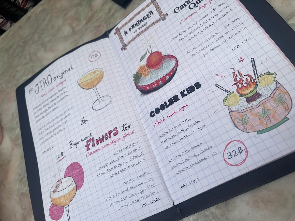 Menu, Milky Way Cocktail Bar