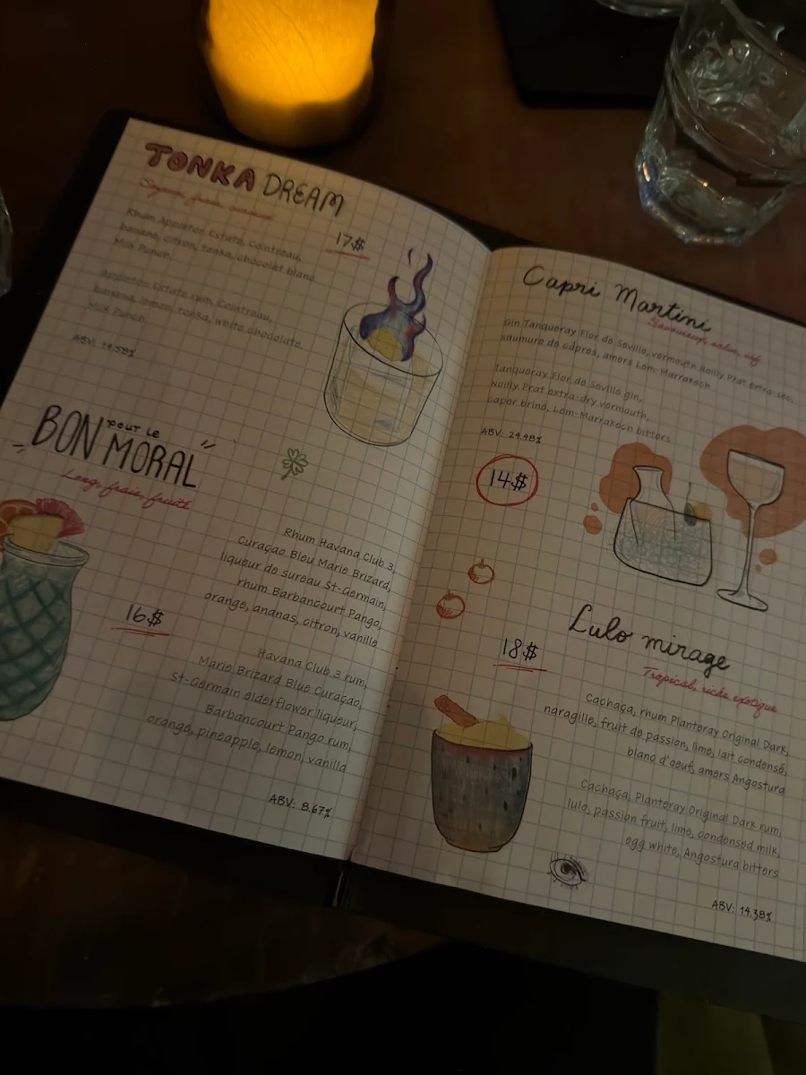 Menu, Milky Way Cocktail Bar