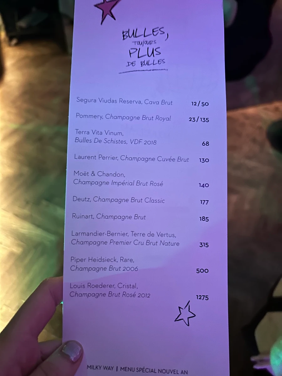 Menu, Milky Way Cocktail Bar