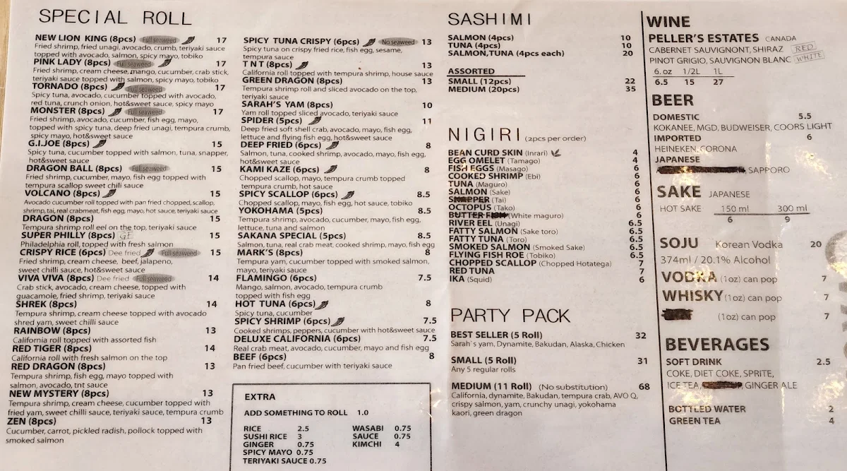 Menu, Wakoya Sushi