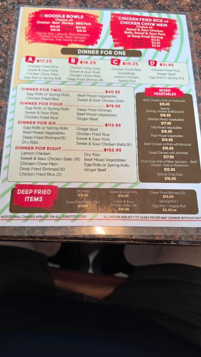 Menu, Warman Wok
