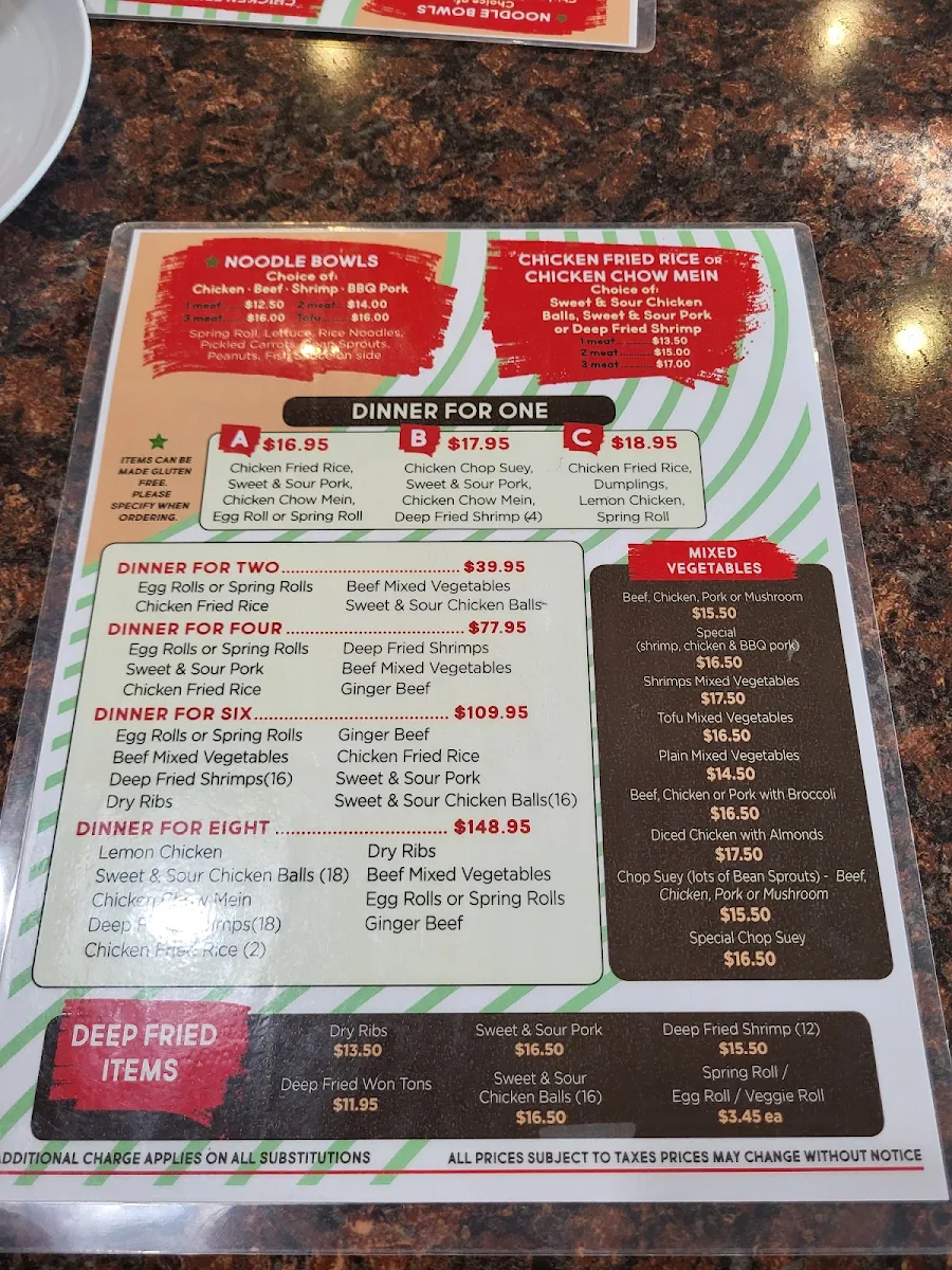 Menu, Warman Wok