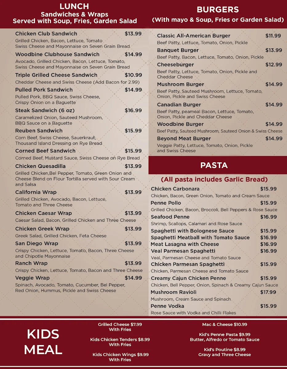 Menu, Woodbine Diner