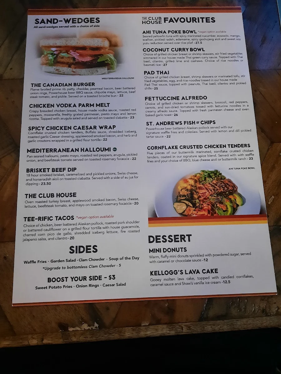 Menu, The Club House