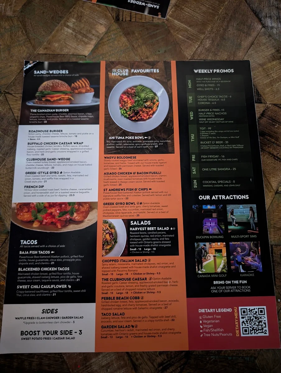 Menu, The Club House