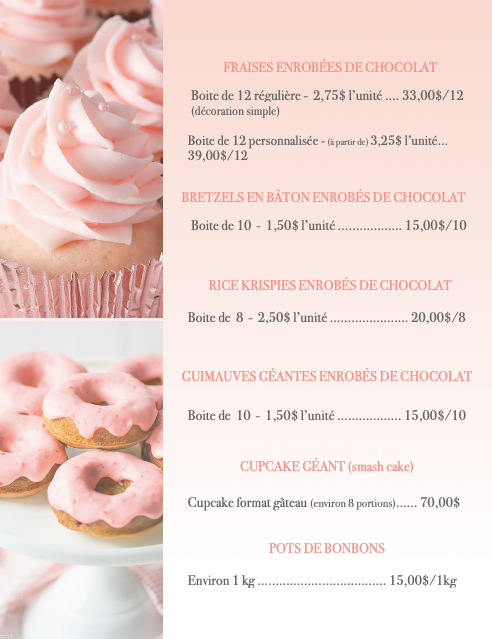 Menu, Les pâtisseries Dcake