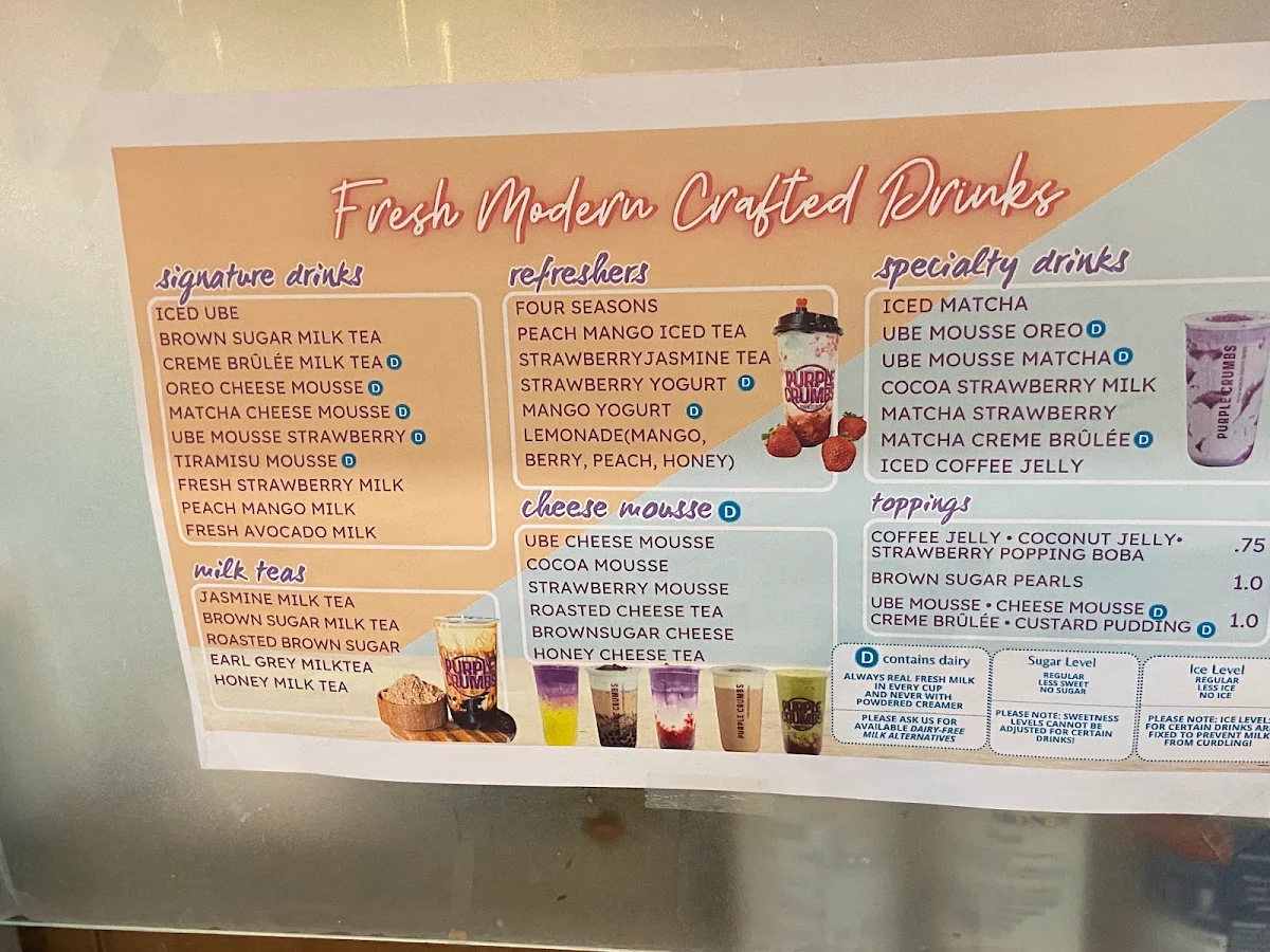 Menu, Purple Crumbs Snack Bar