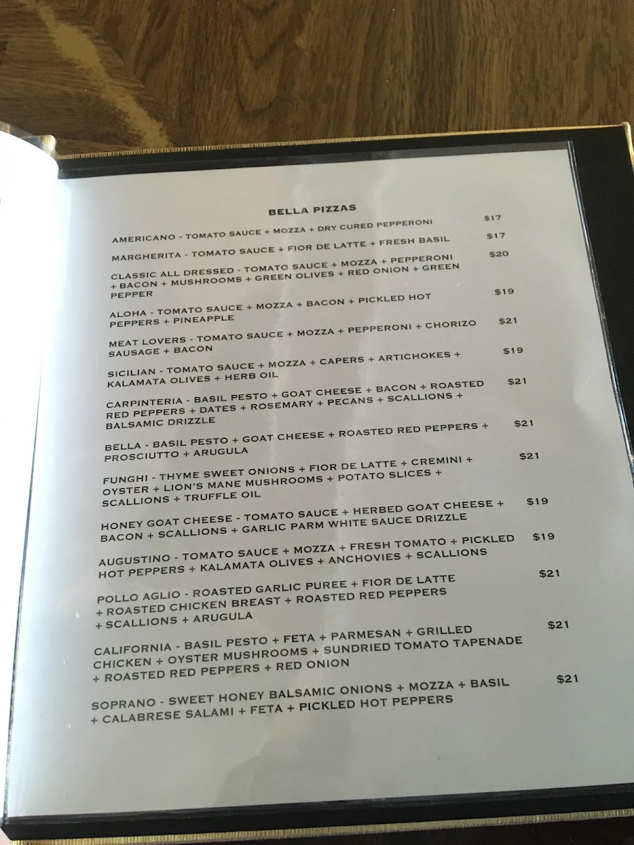 Menu, Bella Bistro